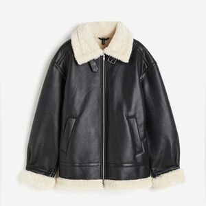 H&M Oversized Teddy-Fleece-Lined Jacket. Black With Light Beige Lining. Size XL